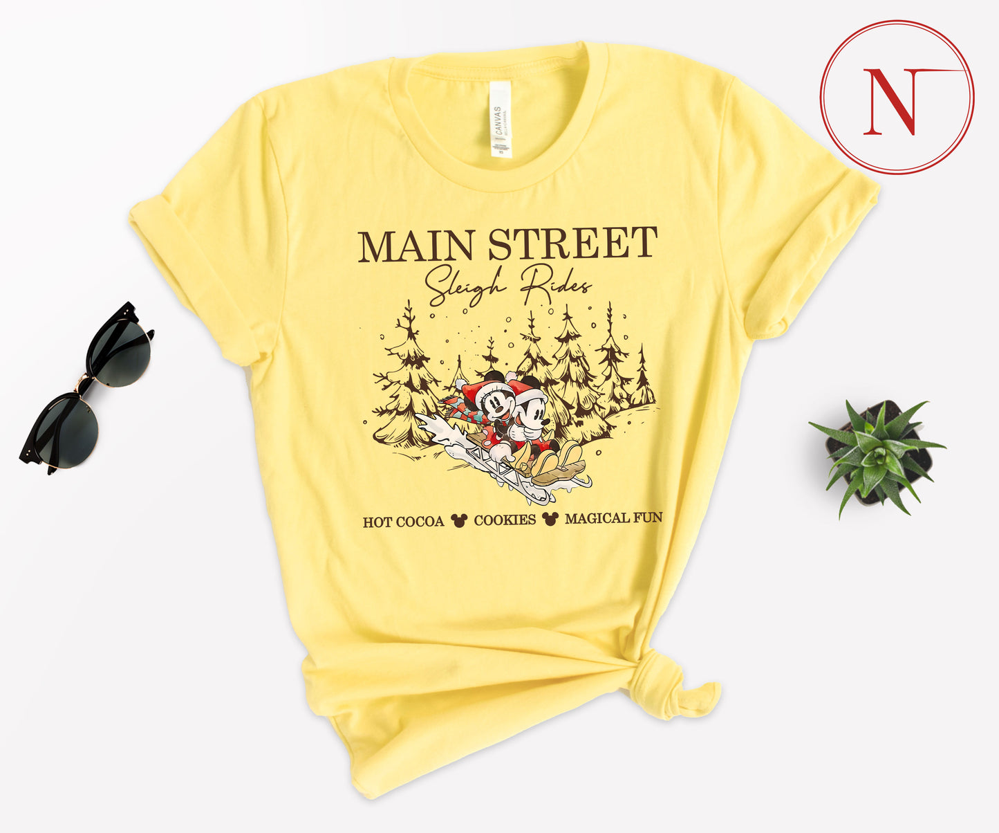 Main Street Sleigh Rides Christmas T-Shirt – Holiday Shirt for Women, Men, Kids & Babies, Made in USA