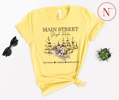 Main Street Sleigh Rides Christmas T-Shirt – Holiday Shirt for Women, Men, Kids & Babies, Made in USA