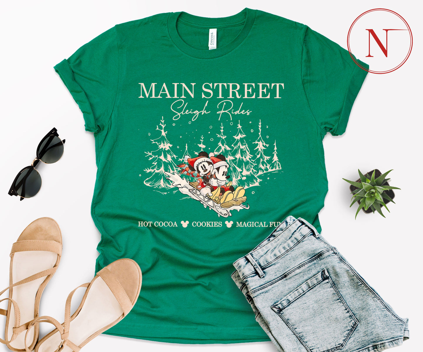 Main Street Sleigh Rides Christmas T-Shirt – Holiday Shirt for Women, Men, Kids & Babies, Made in USA