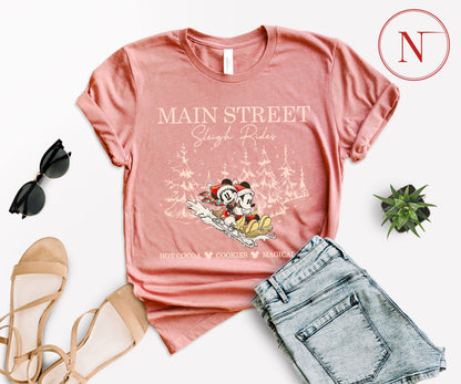 Main Street Sleigh Rides Christmas T-Shirt – Holiday Shirt for Women, Men, Kids & Babies, Made in USA