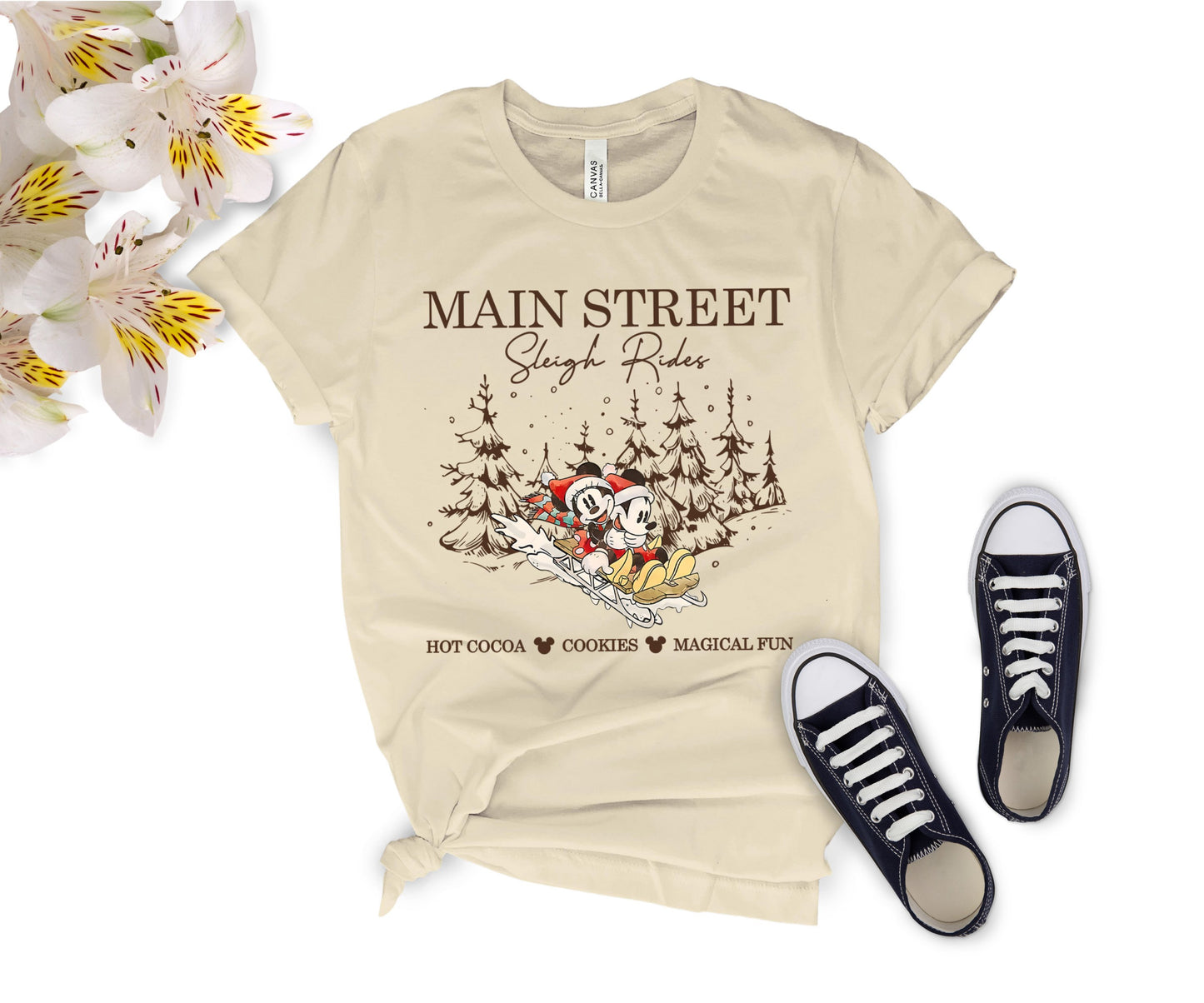 Main Street Sleigh Rides Christmas T-Shirt – Holiday Shirt for Women, Men, Kids & Babies, Made in USA