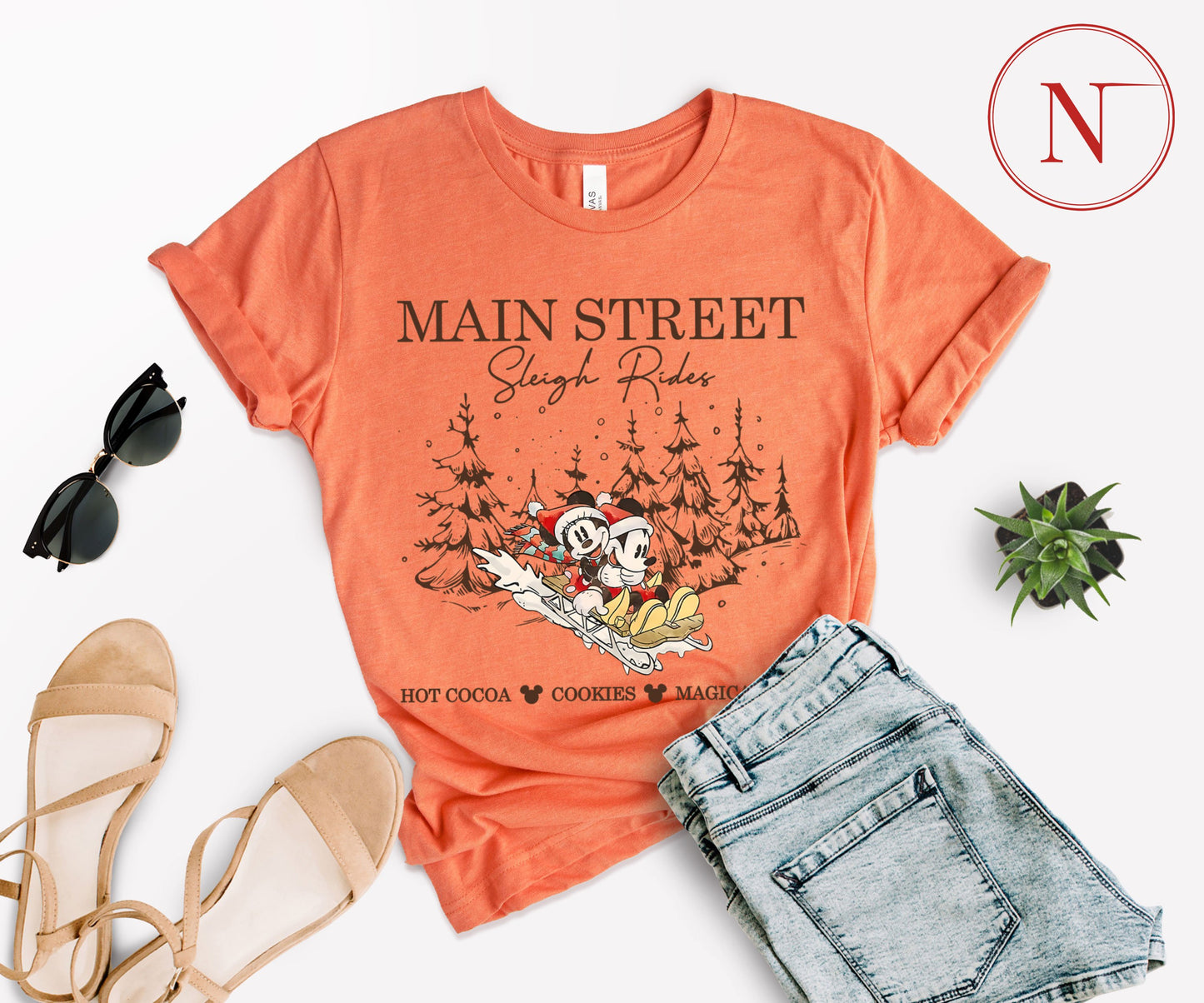 Main Street Sleigh Rides Christmas T-Shirt – Holiday Shirt for Women, Men, Kids & Babies, Made in USA
