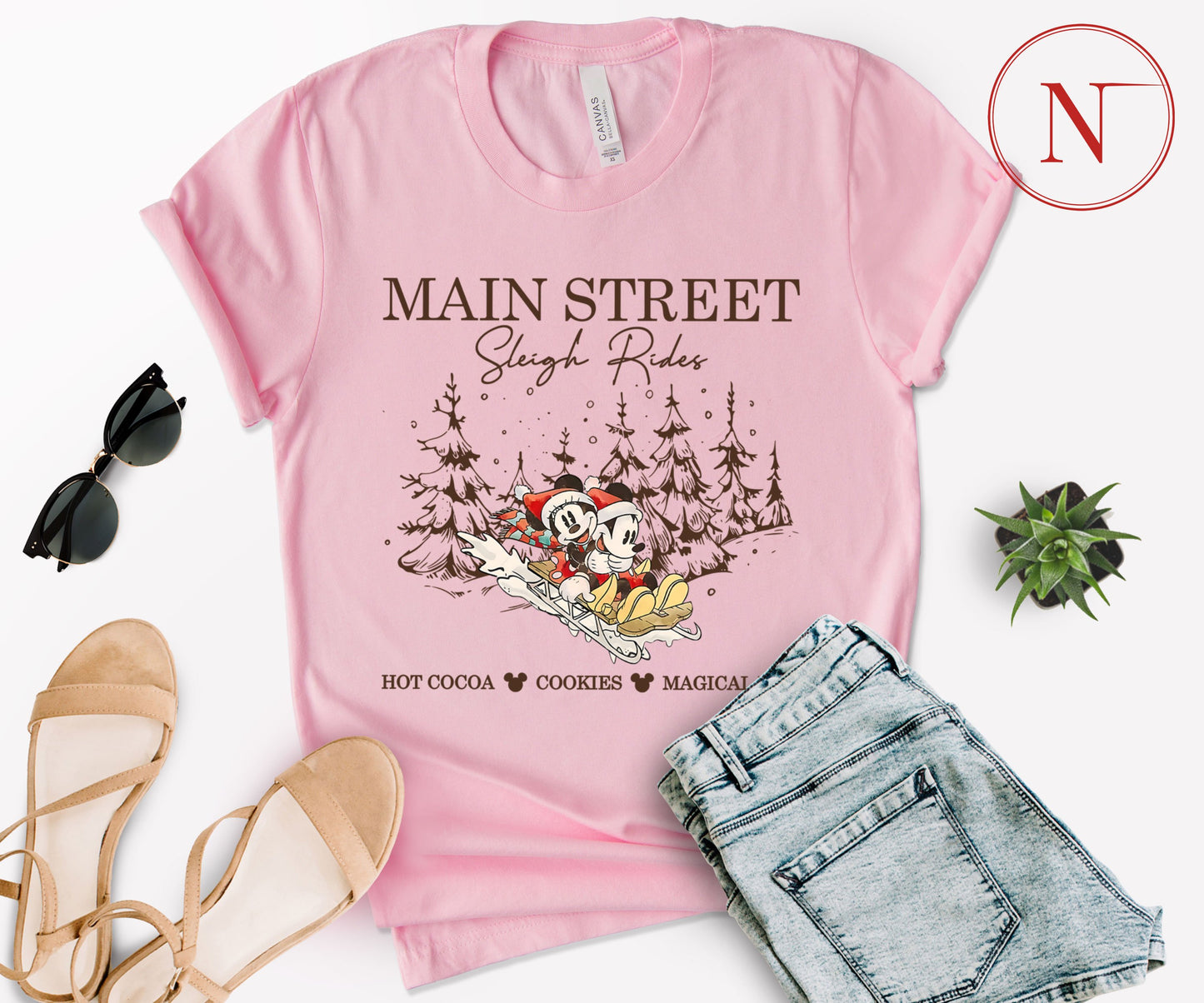 Main Street Sleigh Rides Christmas T-Shirt – Holiday Shirt for Women, Men, Kids & Babies, Made in USA