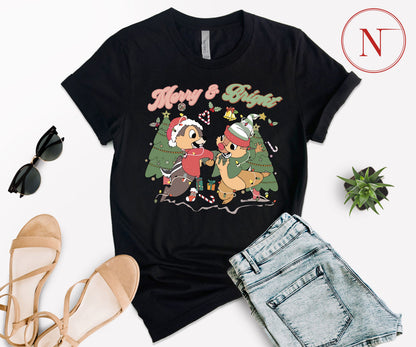 Merry and Bright Christmas T-Shirt – Cute Chipmunk Holiday Graphic Tee for Family Matching Outfits
