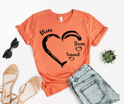 Personalized Mom Shirt, Mom Heart Shirt, Mom Shirt with Kids Name-newamarketing