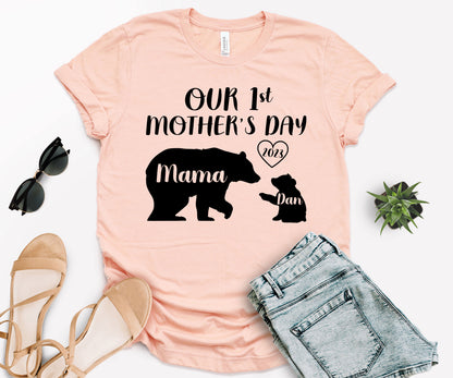 Our 1st Mother's Day Shirt, Mama Bear Shirt with Kids Name, Custom Mom Shirt-newamarketing