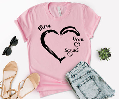 Personalized Mom Shirt, Mom Heart Shirt, Mom Shirt with Kids Name-newamarketing