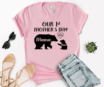 Our 1st Mother's Day Shirt, Mama Bear Shirt with Kids Name, Custom Mom Shirt-newamarketing