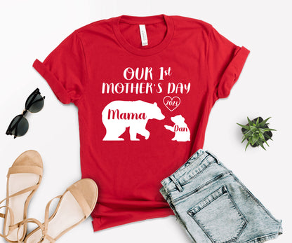 Our 1st Mother's Day Shirt, Mama Bear Shirt with Kids Name, Custom Mom Shirt-newamarketing