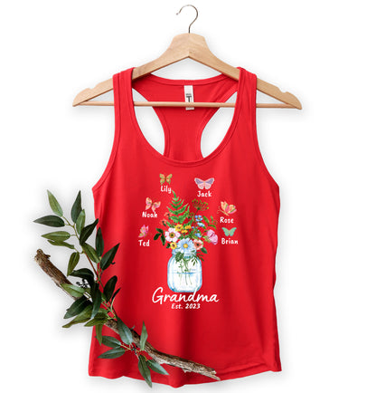 Custom Grandma Shirt, Grandma Est Flower Butterfly Shirt, Grandkids Name Shirt-newamarketing