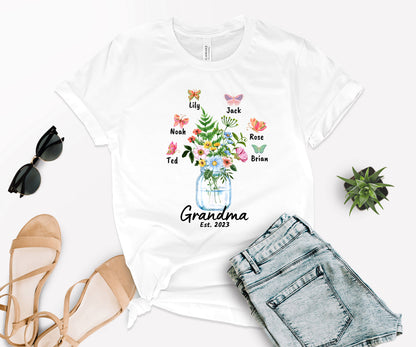 Custom Grandma Shirt, Grandma Est Flower Butterfly Shirt, Grandkids Name Shirt-newamarketing