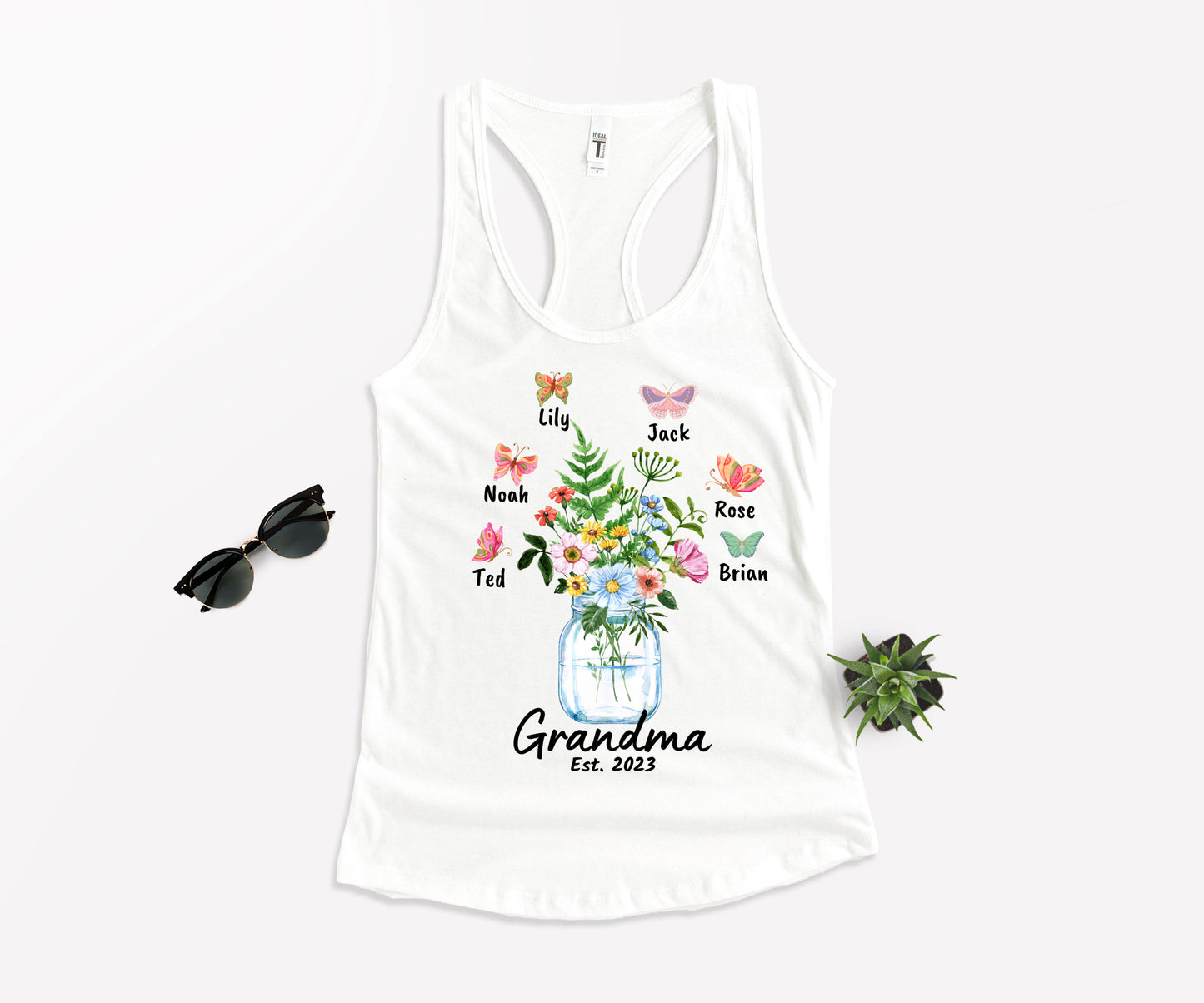 Custom Grandma Shirt, Grandma Est Flower Butterfly Shirt, Grandkids Name Shirt-newamarketing