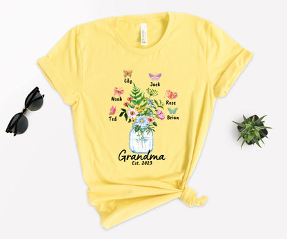 Custom Grandma Shirt, Grandma Est Flower Butterfly Shirt, Grandkids Name Shirt-newamarketing
