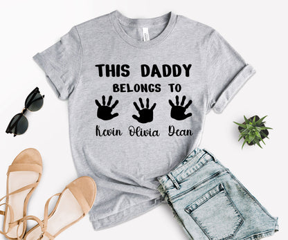 Custom Dad Shirt, This Daddy Belongs to Shirt, Dad Shirt with Kids Names-newamarketing