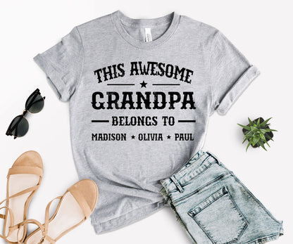 This Awesome Belongs to Shirt, Dad Shirt with Kids Names, Custom Dad Tee-newamarketing