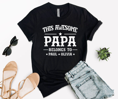 This Awesome Belongs to Shirt, Dad Shirt with Kids Names, Custom Dad Tee-newamarketing