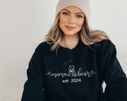 Custom Mama Bear Sweatshirt, Winnie The Pooh Sweater, Custom Sleeve Name Hoodie-newamarketing