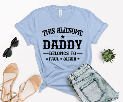 This Awesome Belongs to Shirt, Dad Shirt with Kids Names, Custom Dad Tee-newamarketing