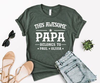 This Awesome Belongs to Shirt, Dad Shirt with Kids Names, Custom Dad Tee-newamarketing