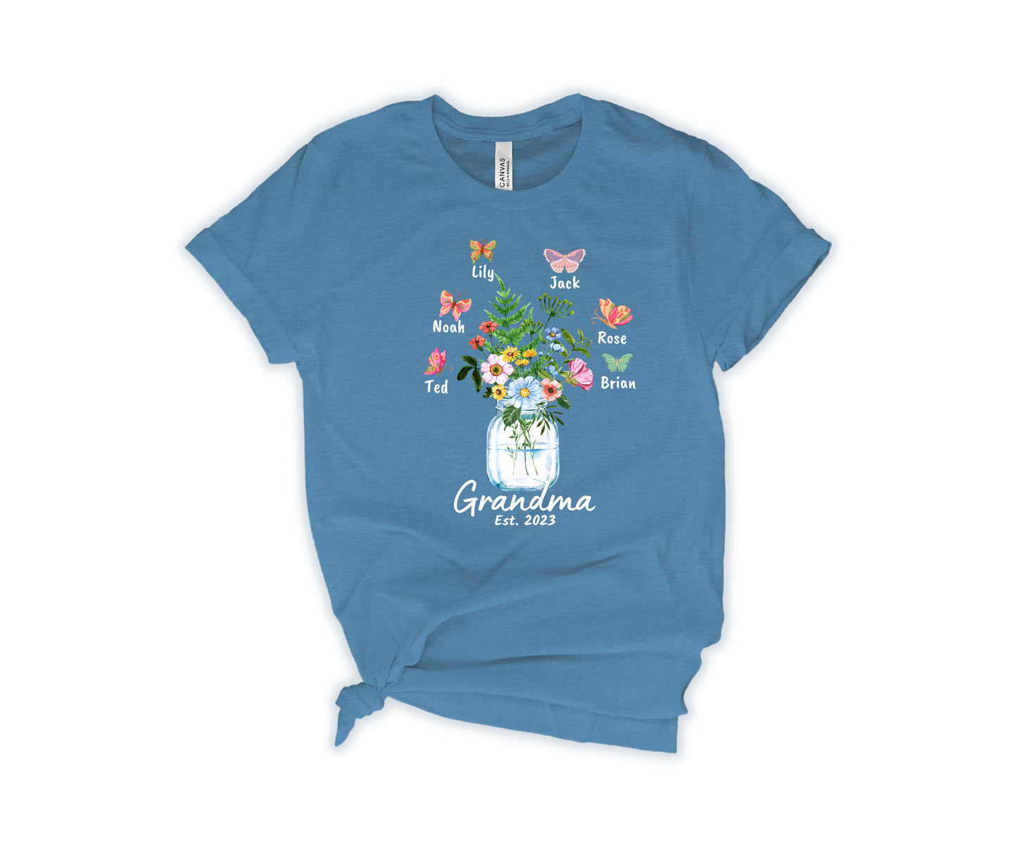 Custom Grandma Shirt, Grandma Est Flower Butterfly Shirt, Grandkids Name Shirt-newamarketing