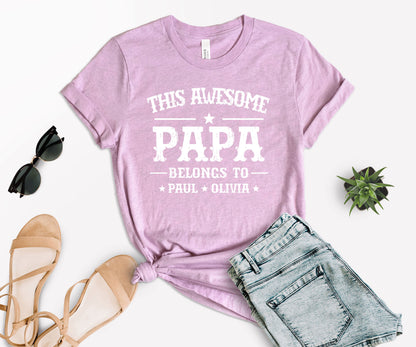This Awesome Belongs to Shirt, Dad Shirt with Kids Names, Custom Dad Tee-newamarketing