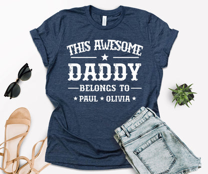 This Awesome Belongs to Shirt, Dad Shirt with Kids Names, Custom Dad Tee-newamarketing