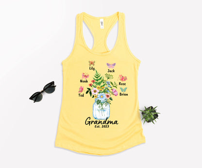 Custom Grandma Shirt, Grandma Est Flower Butterfly Shirt, Grandkids Name Shirt-newamarketing
