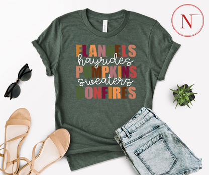 Flannels Hayrides Pumpkins Sweaters Bonfires Shirt, Thanksgiving T-Shirts