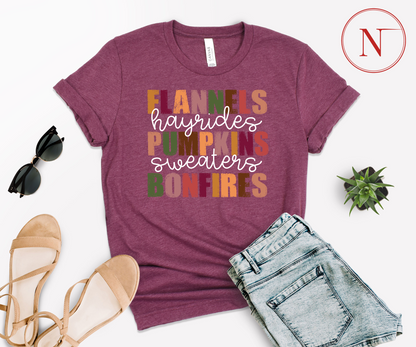 Flannels Hayrides Pumpkins Sweaters Bonfires Shirt, Thanksgiving T-Shirts