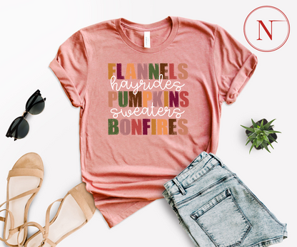 Flannels Hayrides Pumpkins Sweaters Bonfires Shirt, Thanksgiving T-Shirts