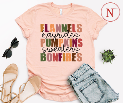 Flannels Hayrides Pumpkins Sweaters Bonfires Shirt, Thanksgiving T-Shirts