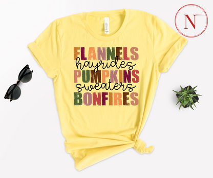 Flannels Hayrides Pumpkins Sweaters Bonfires Shirt, Thanksgiving T-Shirts