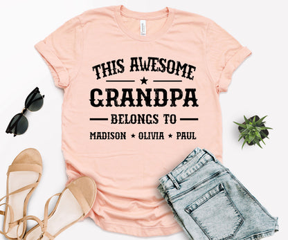 This Awesome Belongs to Shirt, Dad Shirt with Kids Names, Custom Dad Tee-newamarketing