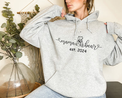Custom Mama Bear Sweatshirt, Winnie The Pooh Sweater, Custom Sleeve Name Hoodie-newamarketing