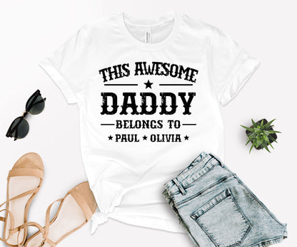 This Awesome Belongs to Shirt, Dad Shirt with Kids Names, Custom Dad Tee-newamarketing