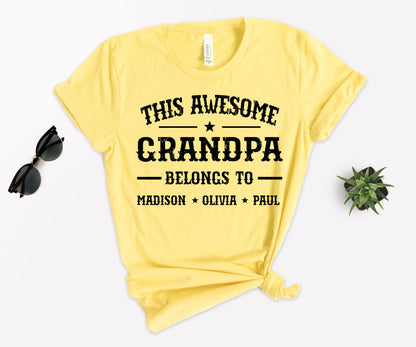 This Awesome Belongs to Shirt, Dad Shirt with Kids Names, Custom Dad Tee-newamarketing